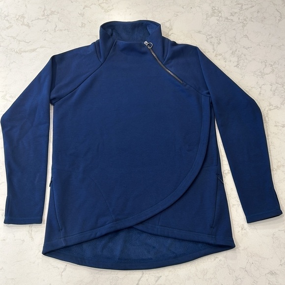 Athleta Cozy Karma Asym Pullover Women’s Medium Navy Blue - Picture 2 of 16